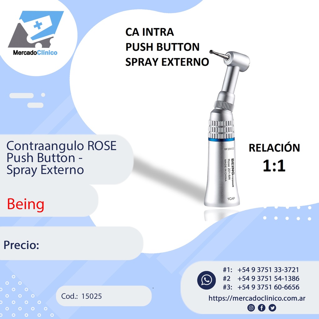 Contraangulo ROSE Push Button 1:1 - Spray Externo - Being