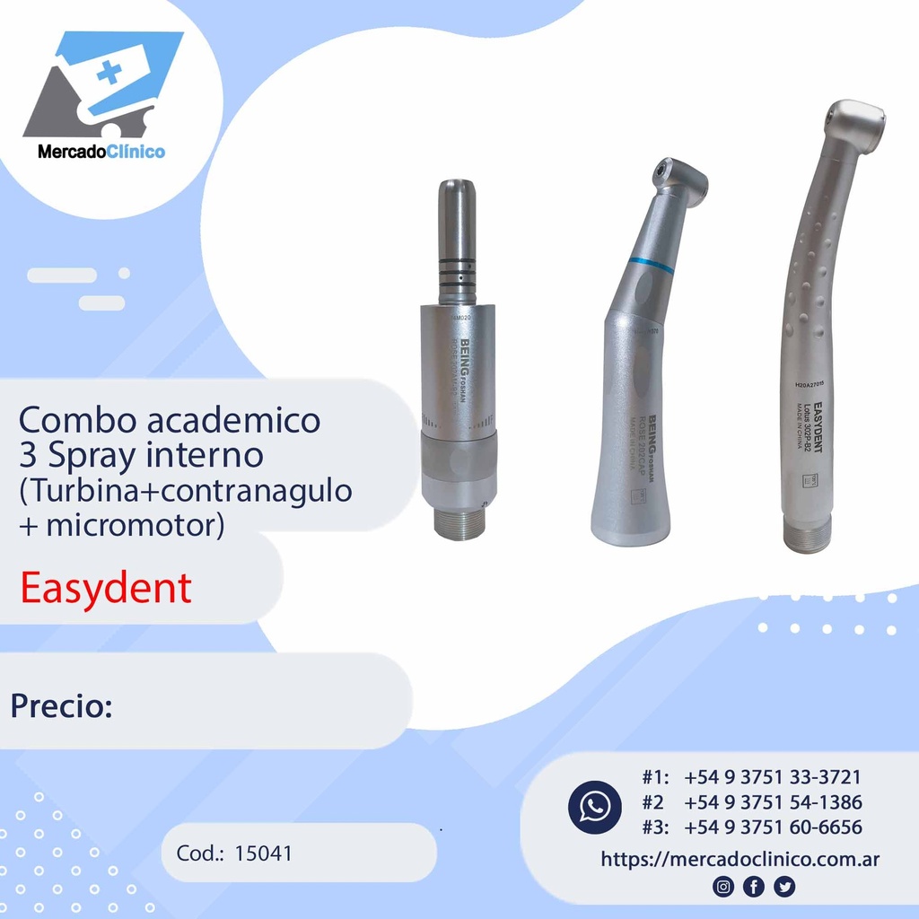 Combo academico 3 Spray interno  (Turbina+contranagulo + micromotor) - Easydent