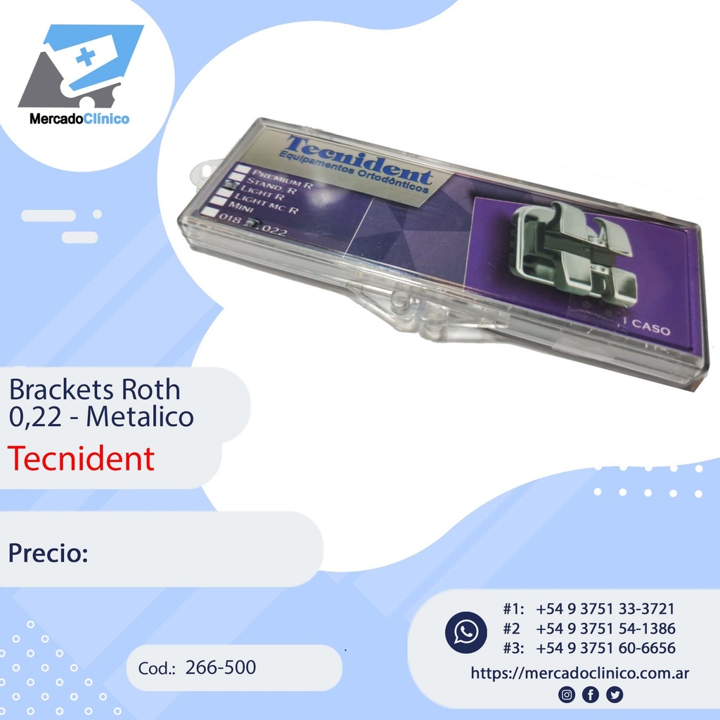 Brackets Roth Light 0,22 - Monoblock - x 1 CASO - 266-500 - Tecnident 