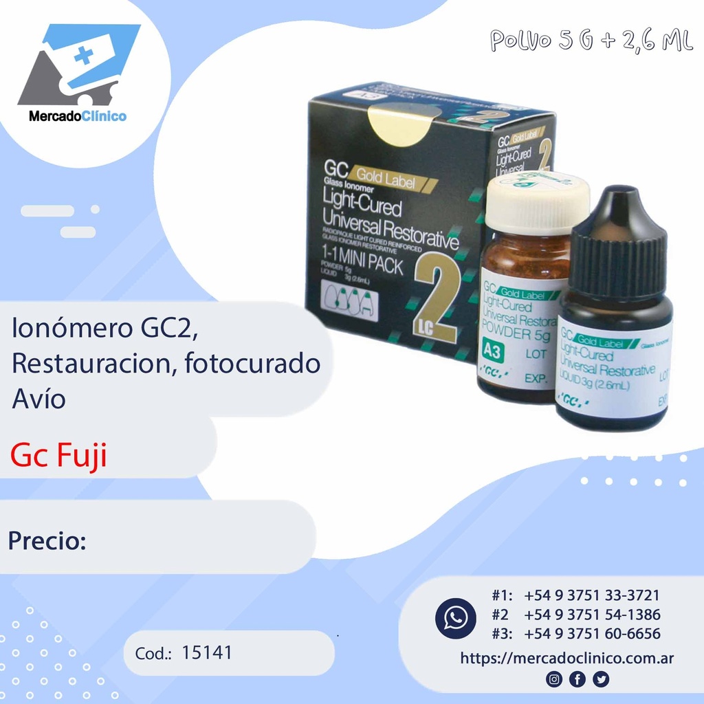 Ionómero GC2,  Restauracion, fotocurado - GC FUJI