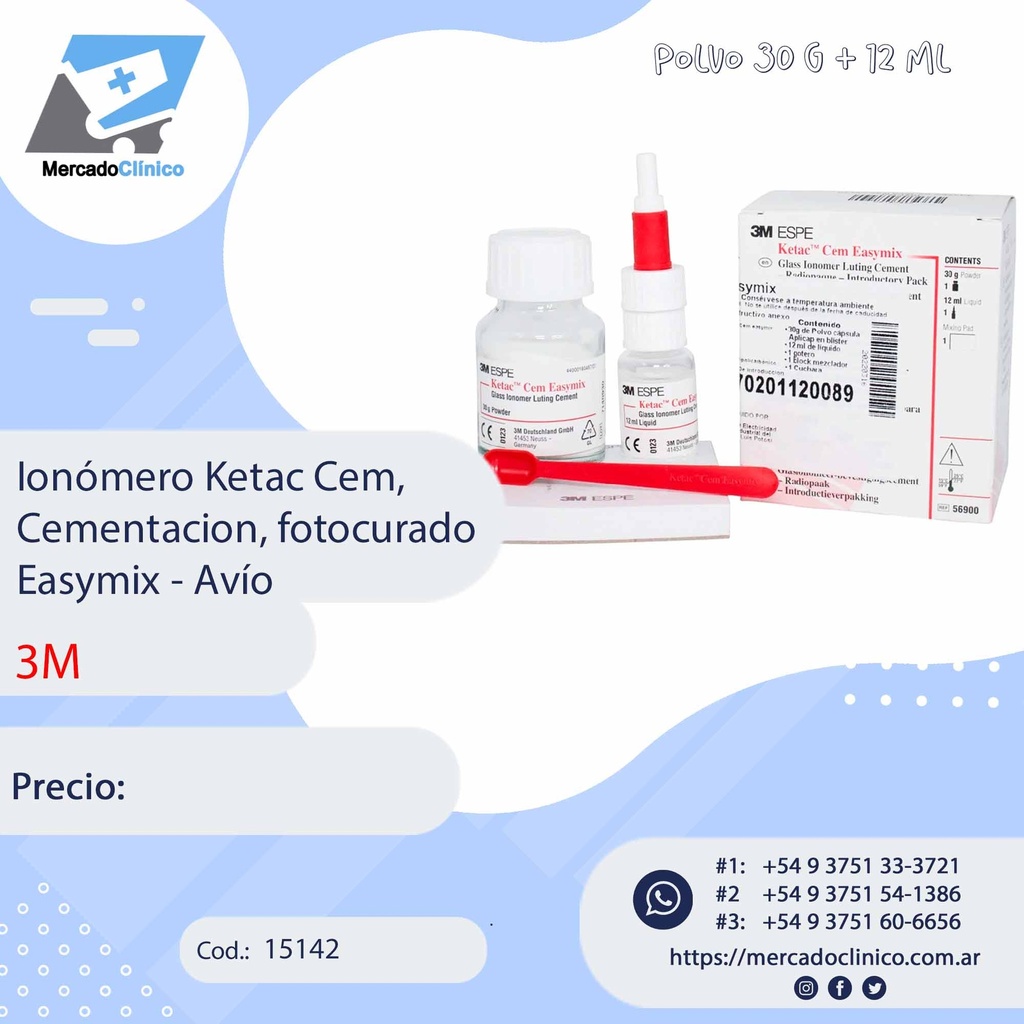 Ionómero Ketac Cem,  Cementacion, fotocurado Easymix - Avío - 3M