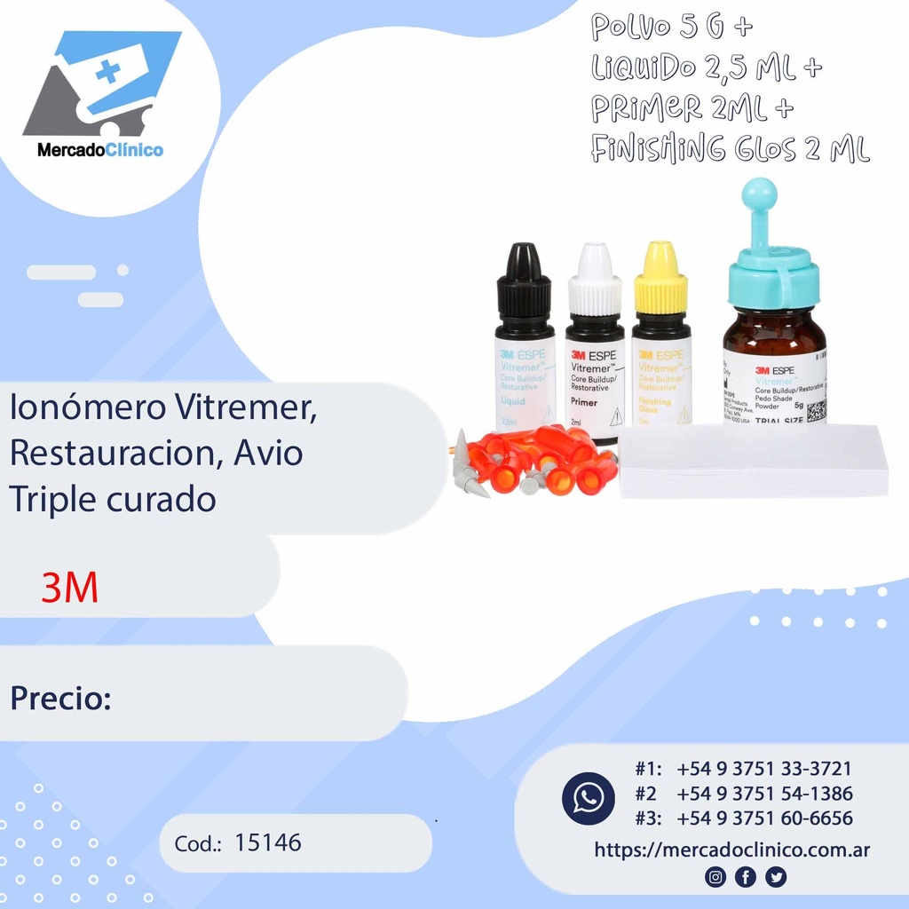 Ionómero Vitremer, Restauracion, Avio Triple curado - 3M