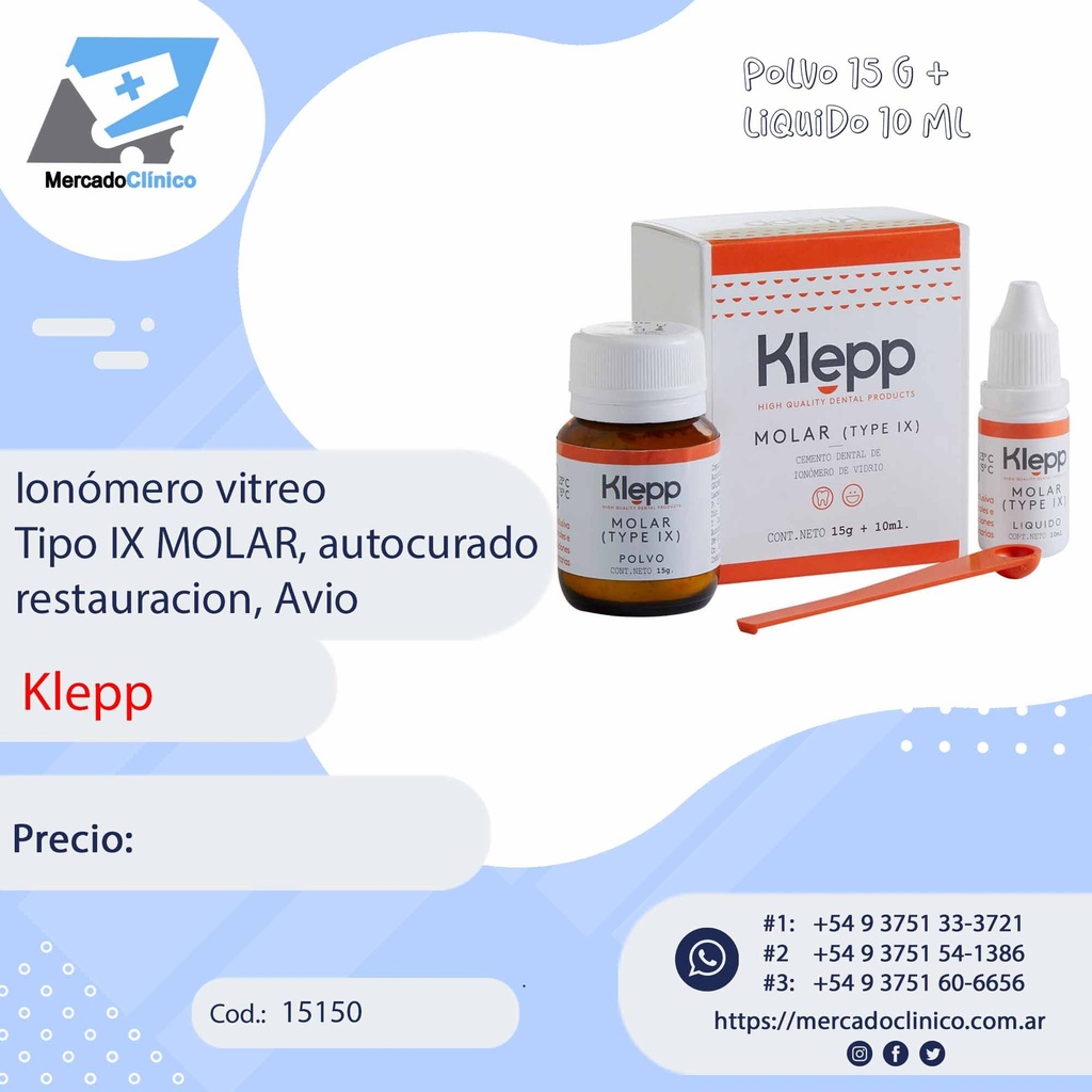 Ionómero vitreo Tipo IX MOLAR, autocurado restauración, Avio - KLEPP