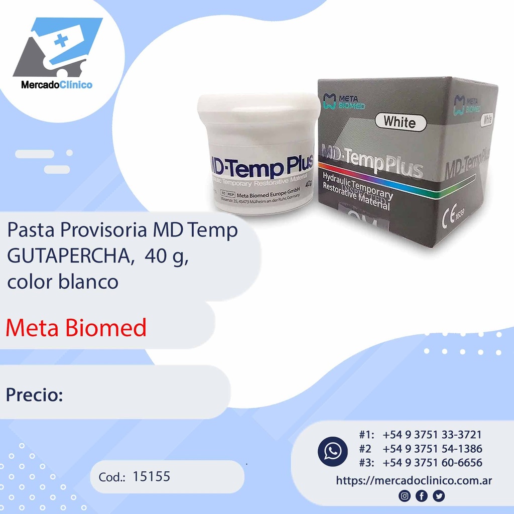 Pasta Provisoria MD Temp GUTAPERCHA,  40 g, color blanco -  Meta Biomed