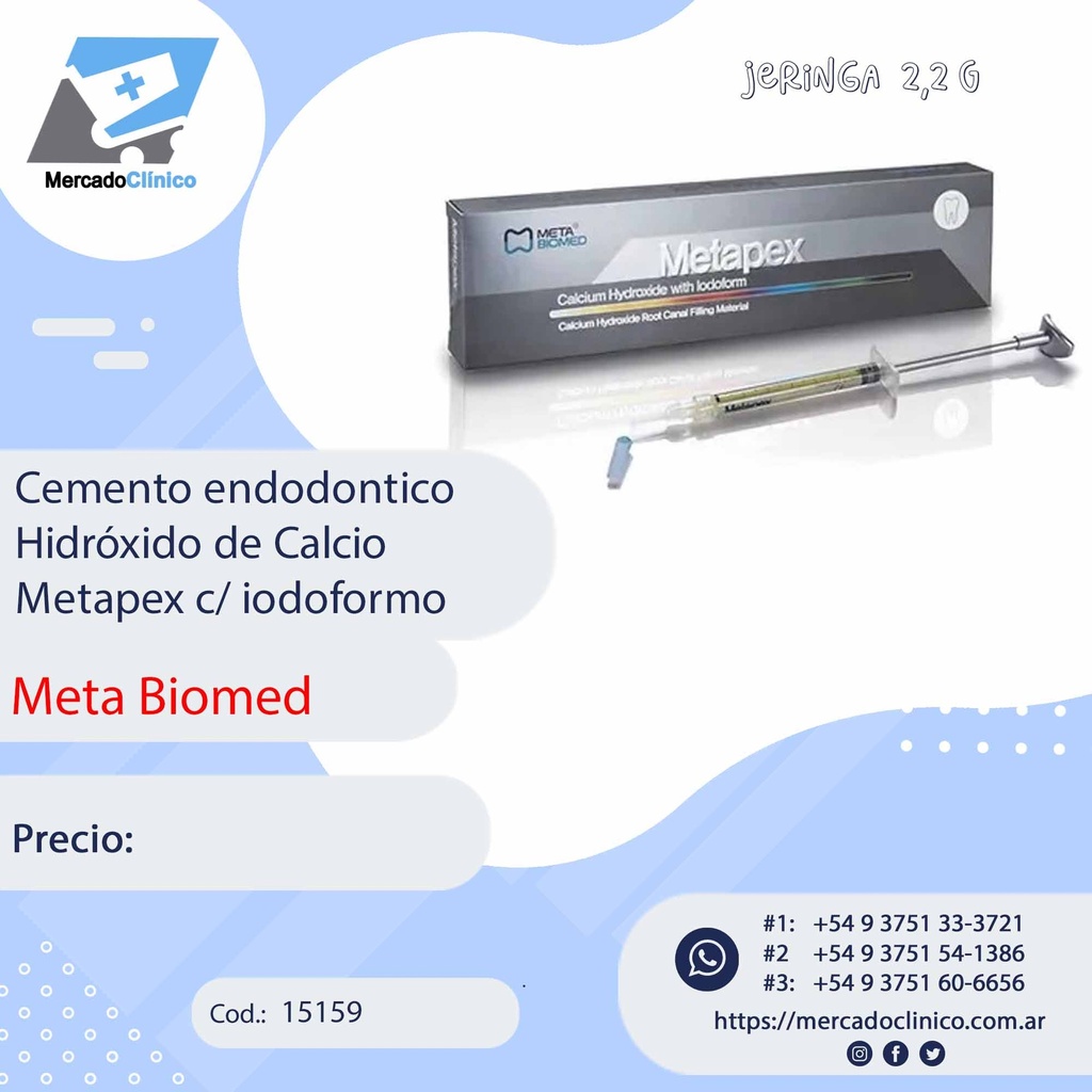 Cemento endodontico Hidróxido de Calcio  Metapex c/ iodoformo jer 2,2g - Meta Biomed Adseal