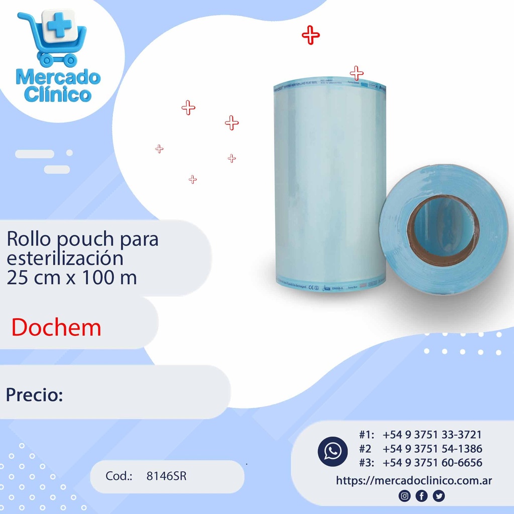 Rollo pouch para  esterilización  25 cm x 100 m - DOCHEM