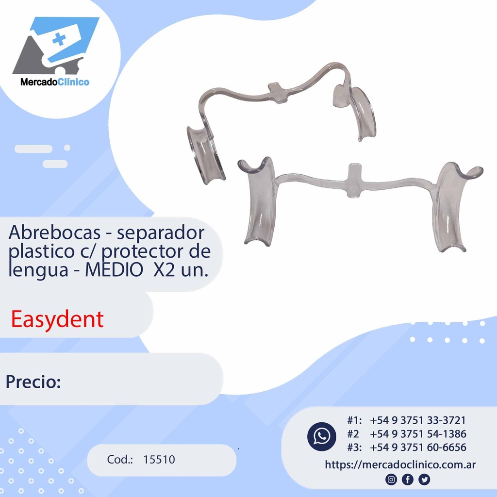 Abrebocas - separador plastico c/ protector de lengua - MEDIO X2 un. - Easydent