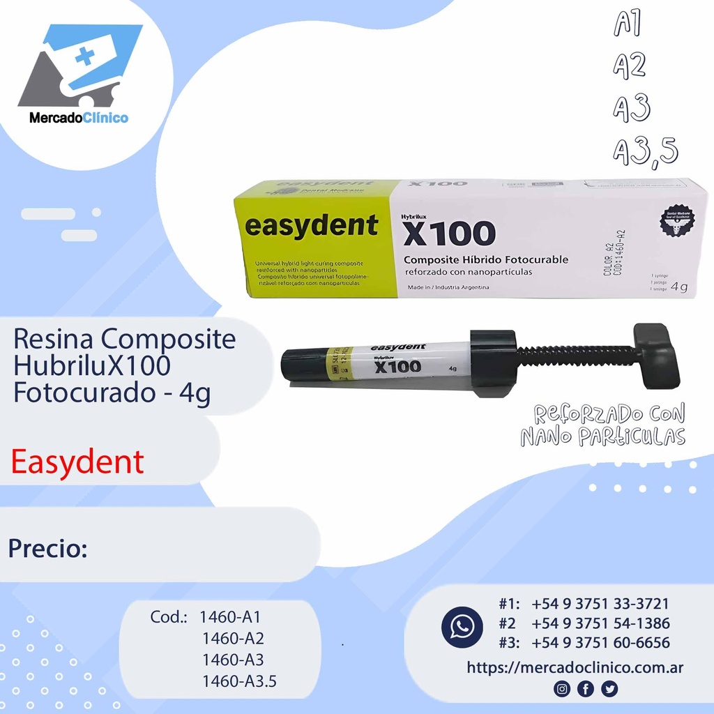 Resina Compuesta Híbrida X100 - Fotocurable 4g ​​- Easydent