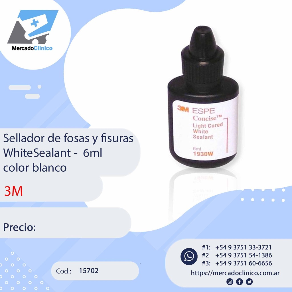 Sellador de fosas y fisuras WhiteSealant -  6ml color blanco - 3M