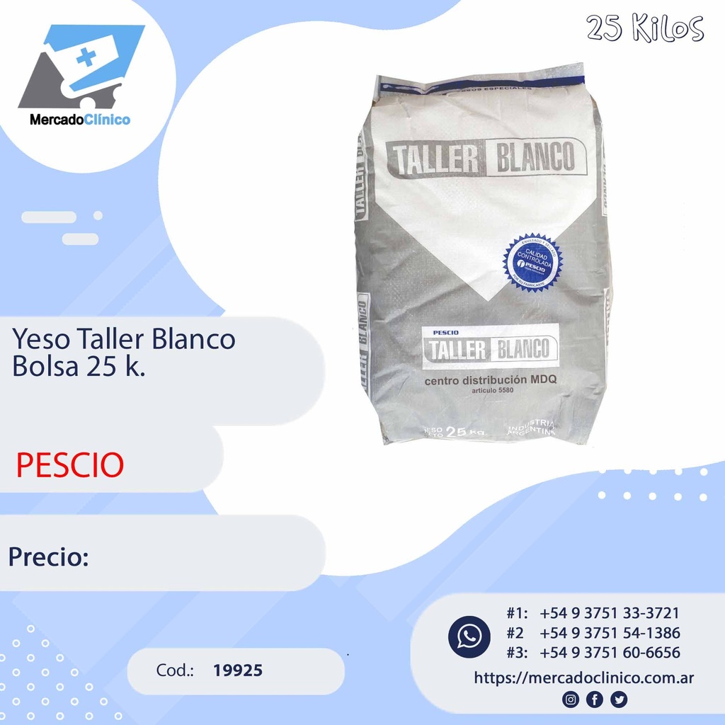 YESO TALLER Blanco x 25 Kg - Pescio