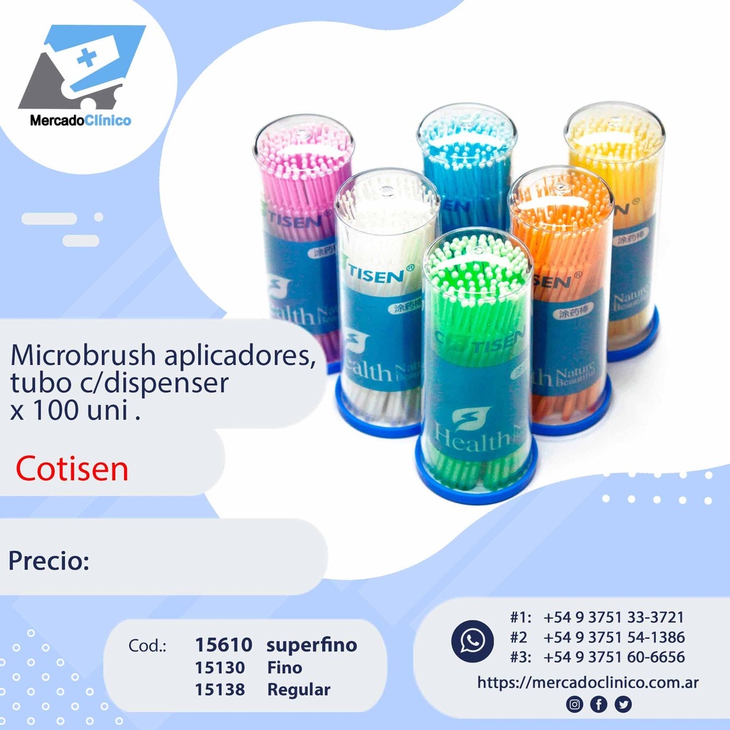 Microbrush aplicadores, tubo c/dispenser x 100 unidades - Cotisen