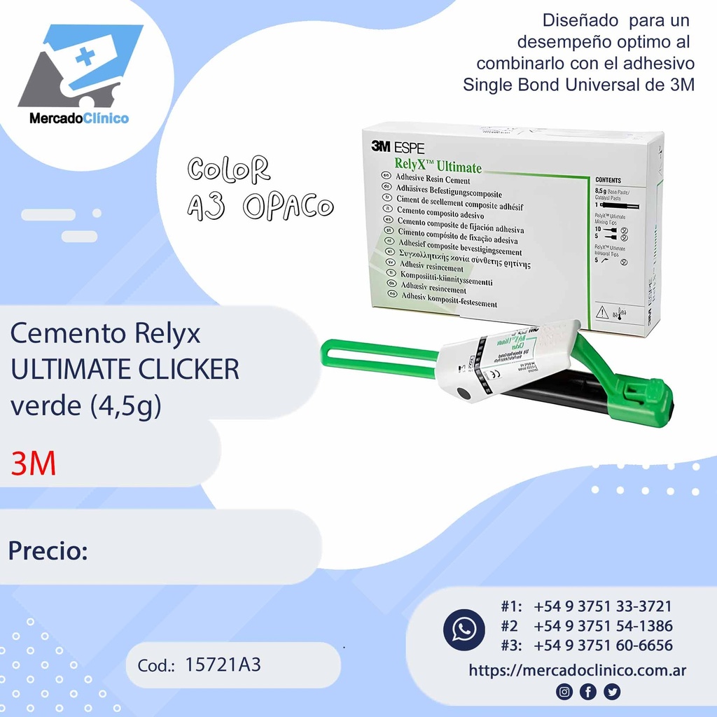 Cemento Relyx  ULTIMATE CLICKER  verde (4,5g)