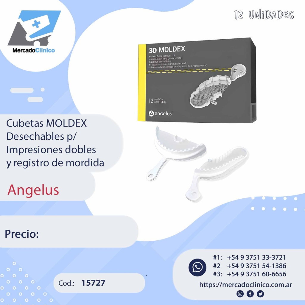 Cubetas MOLDEX Descartable p/ Impresion dobles y registro de mordida -12u - Angelus