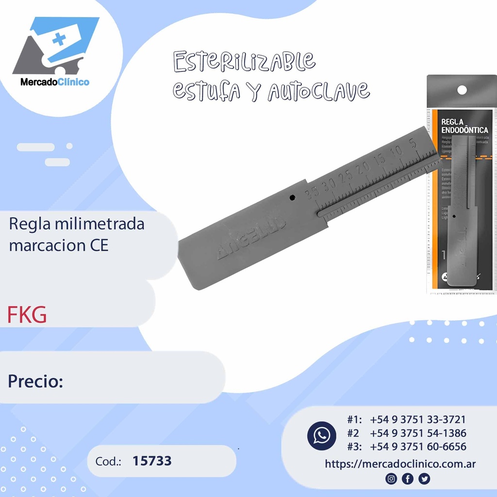 Regla milimetrada marcación CE - Angelus