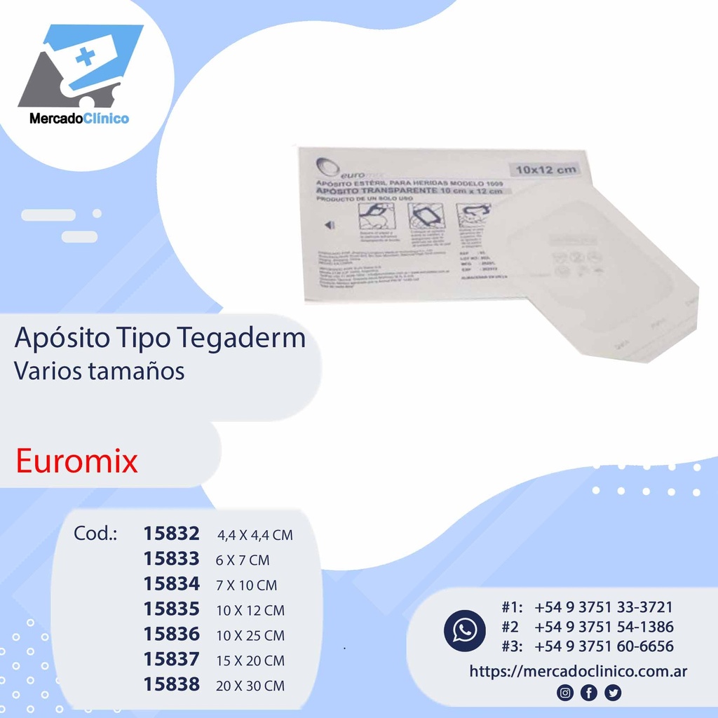 Apósito  tipo Tegaderm -Dif. Tamaños -EUROMIX