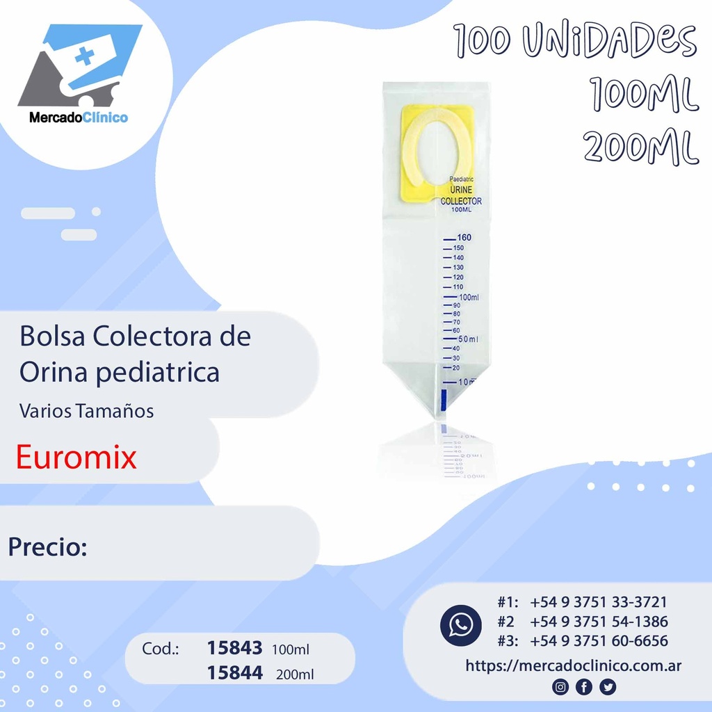Bolsa Colectora de Orina pediatrica - 100 Un - EUROMIX