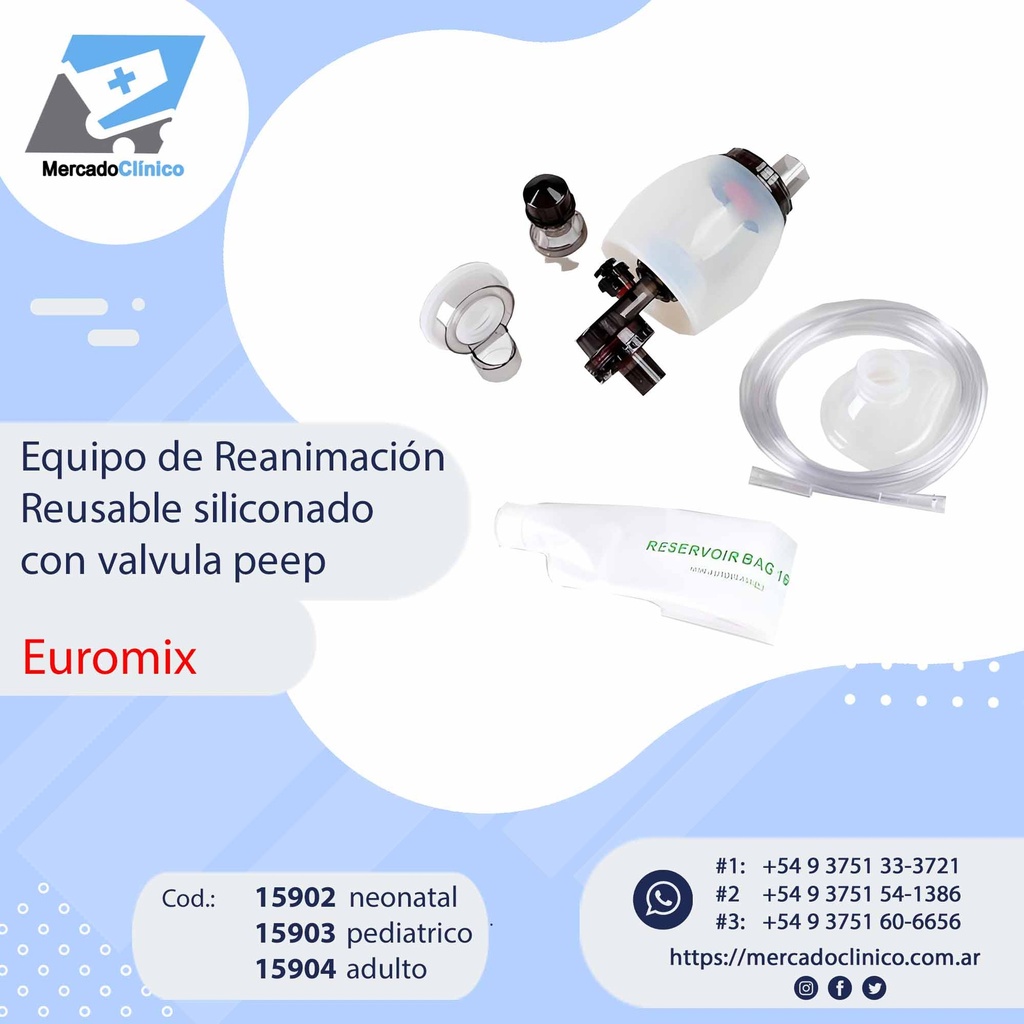 Equipo de Reanimación Reusable siliconado con valvula peep - EUROMIX