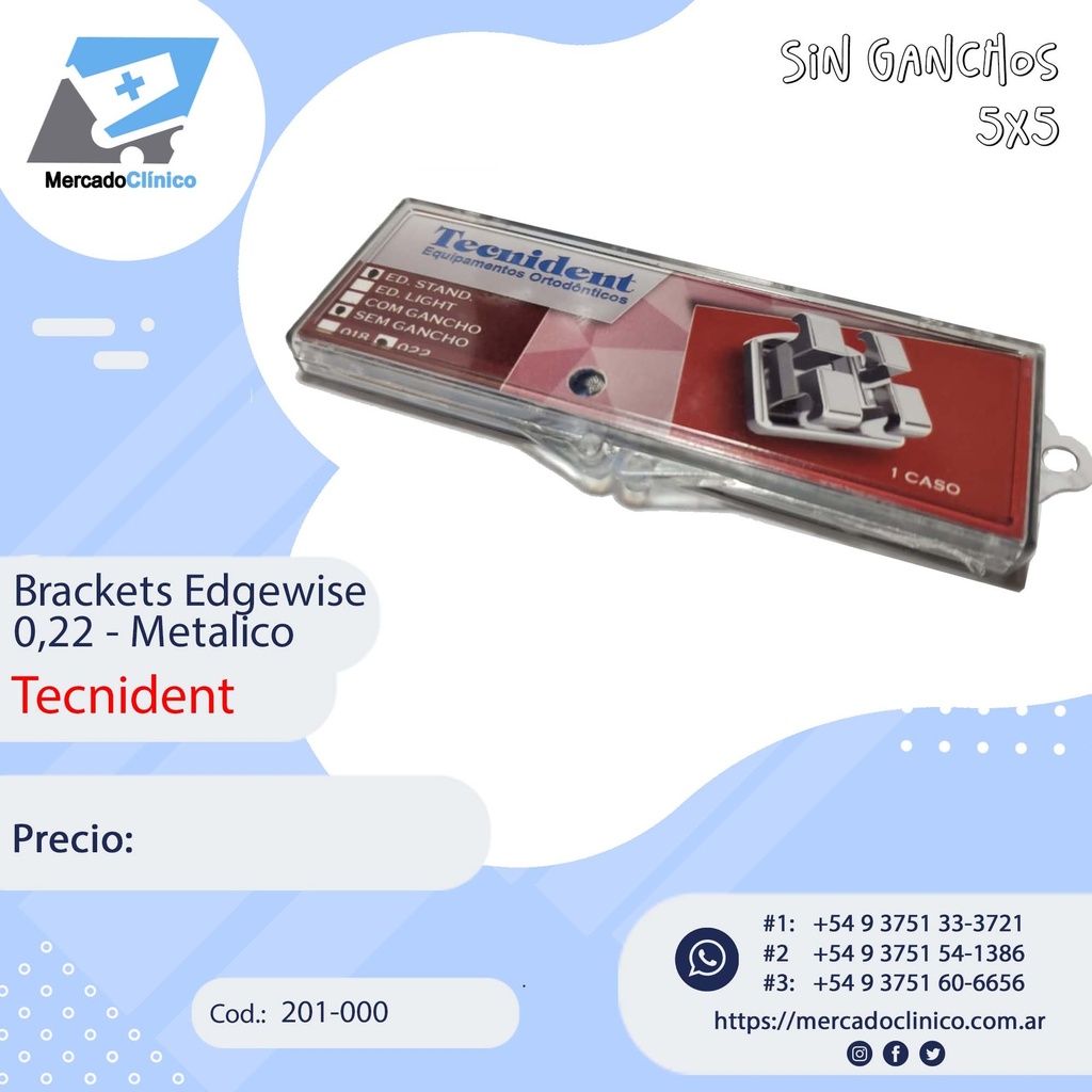 Brackets Edgewise 0,22 -  Sin ganchos - Standard - 201-000 - Tecnident 