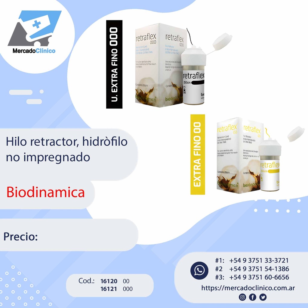 Hilo retractor RETRAFLEX, hidrófilo, no impregnado - BIODINAMICA