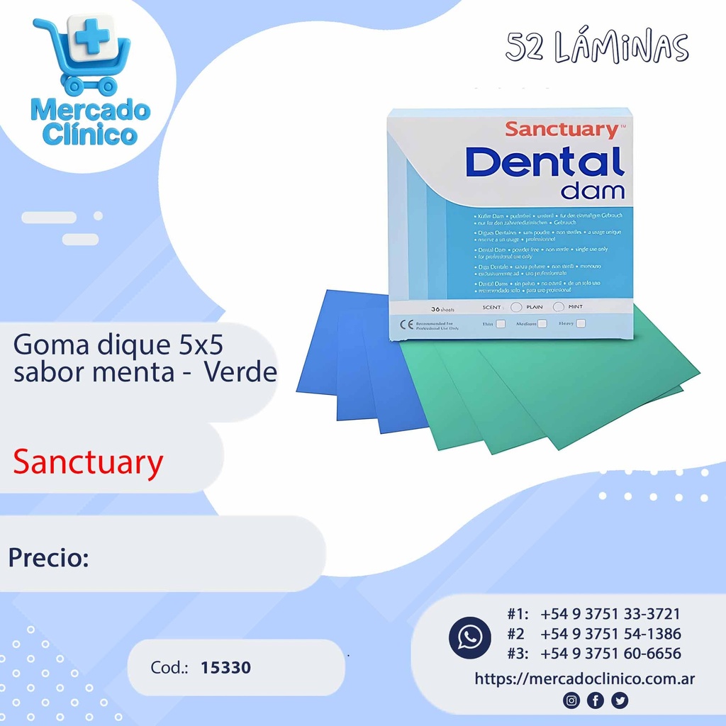 Goma Dique sabor menta 5x5 Verde - Sanctuary
