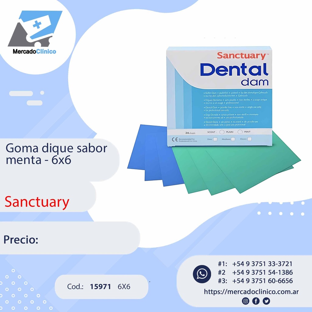 Goma Dique 6x6 - sabor menta- Sanctuary