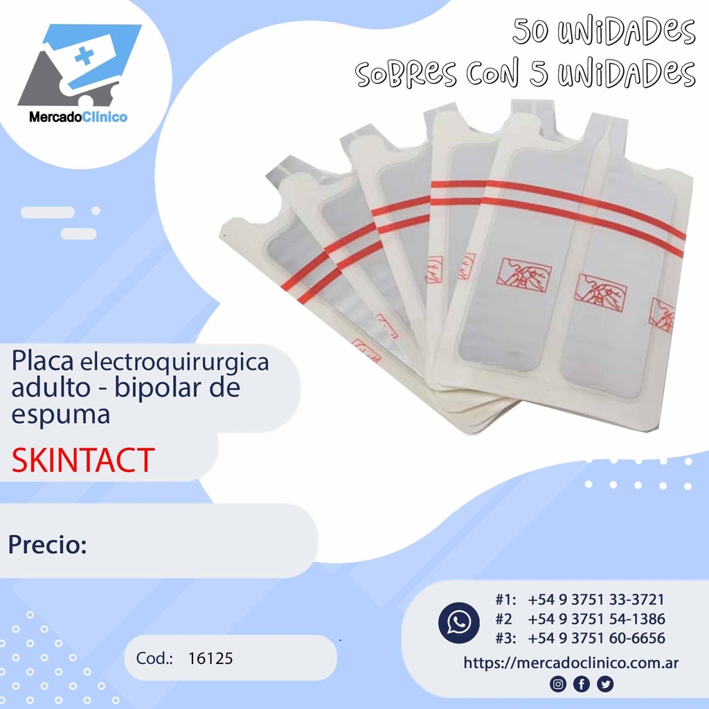 Placa electroquirurgica adulto - bipolar de espuma - SKINTACT