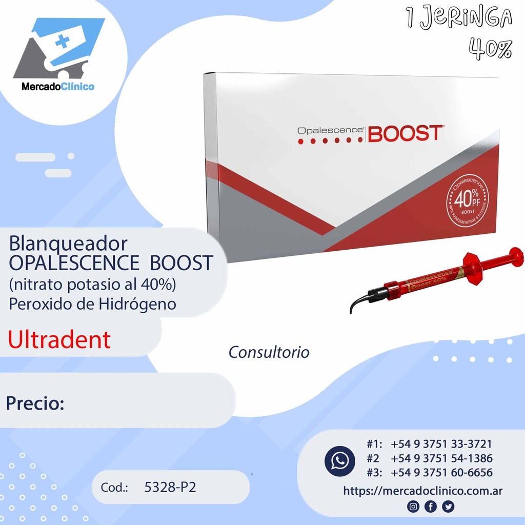 Blanqueador Opalescence BOOST 40% per. hidrógeno. 1 jeringa - Ultradent