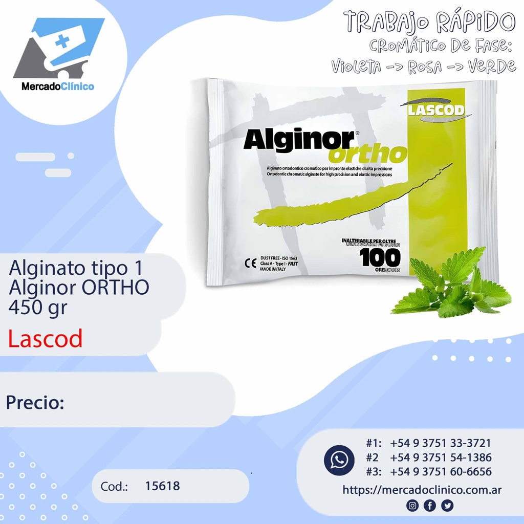 Alginato tipo 1 - Alginor ORTHO - 450 gr - Lascord