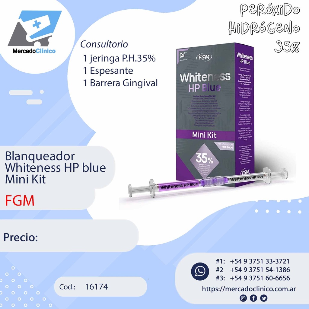 Blanqueador  Whiteness HP blue - Peróxido Hidrógeno 35% - Mini Kit  - Consultorio - FGM