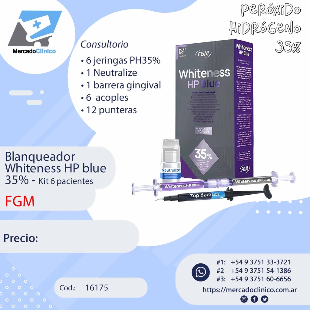 Blanqueador  Whiteness HP blue  35% - Kit 6 pacientes - FGM