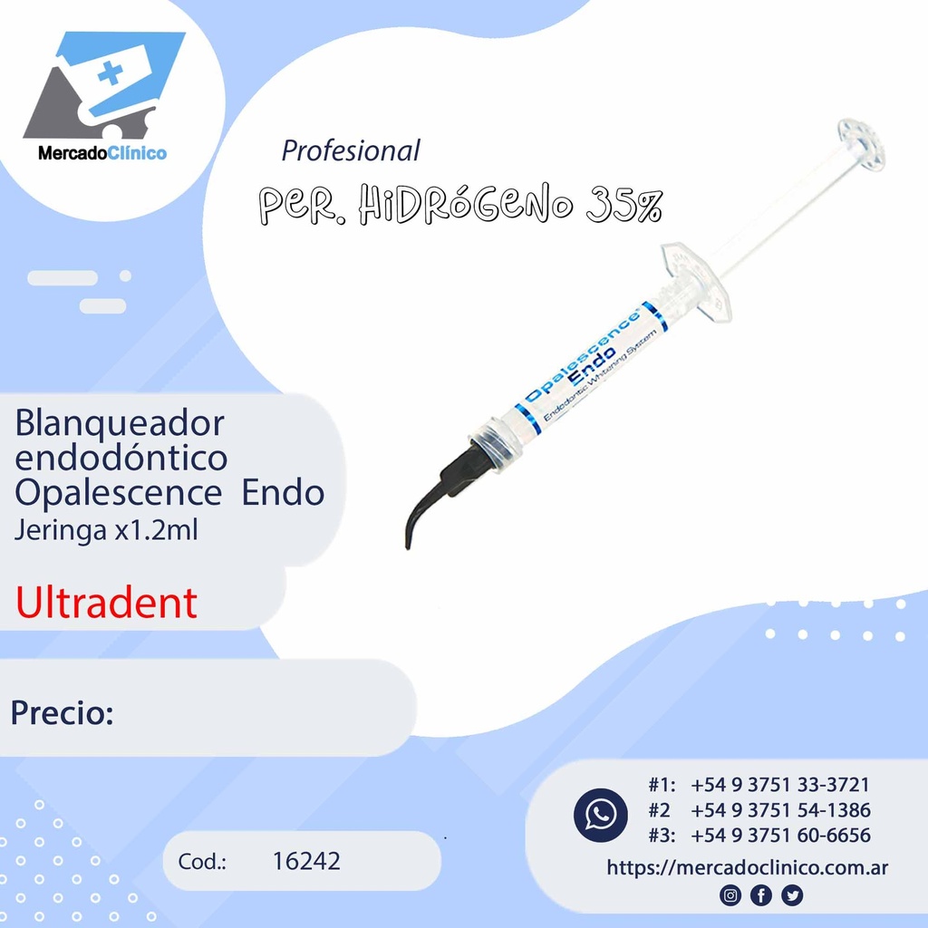 Blanqueador ENDO Opalescence Jeringa x1.2ml - Per.Hidrógeno 35% - Ultradent