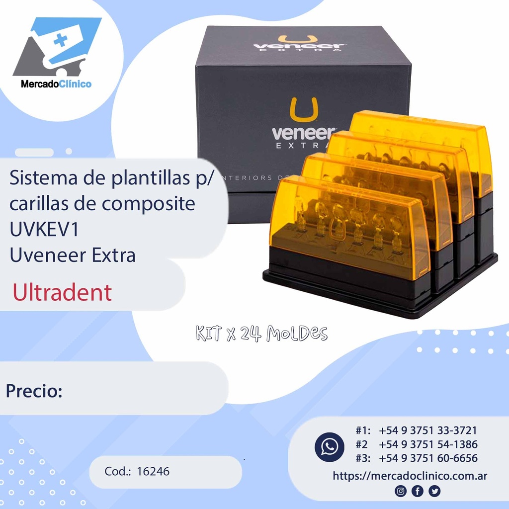 Sistema de plantillas p/ carillas de composite UVKEV1 - KIT x 24 Moldes Uveneer - ULTRADENT