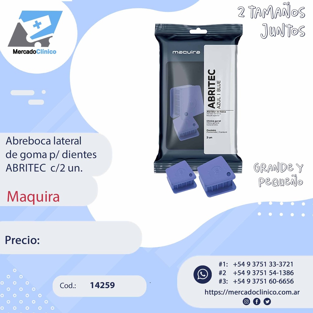Abreboca lateral - Mordillo  de goma p/ dientes ABRITEC  c/2 un - Maquira
