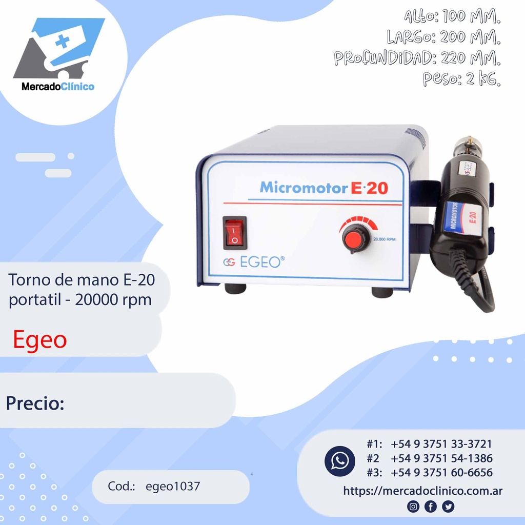 Torno de mano E-20 portatil - 20000 rpm - EGEO