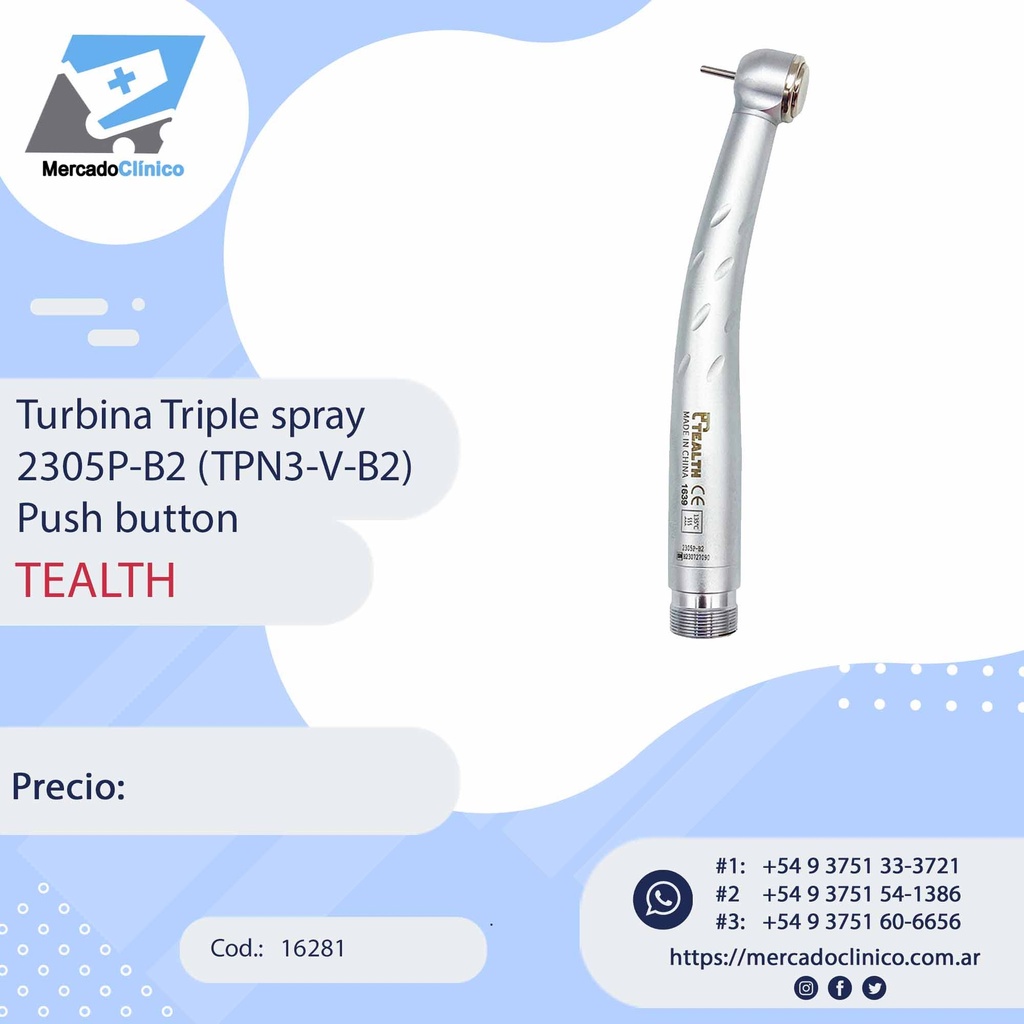 Turbina torque, 3 spray, push button, 2305P‐B2 (TPN3‐V‐B2). TEALTH