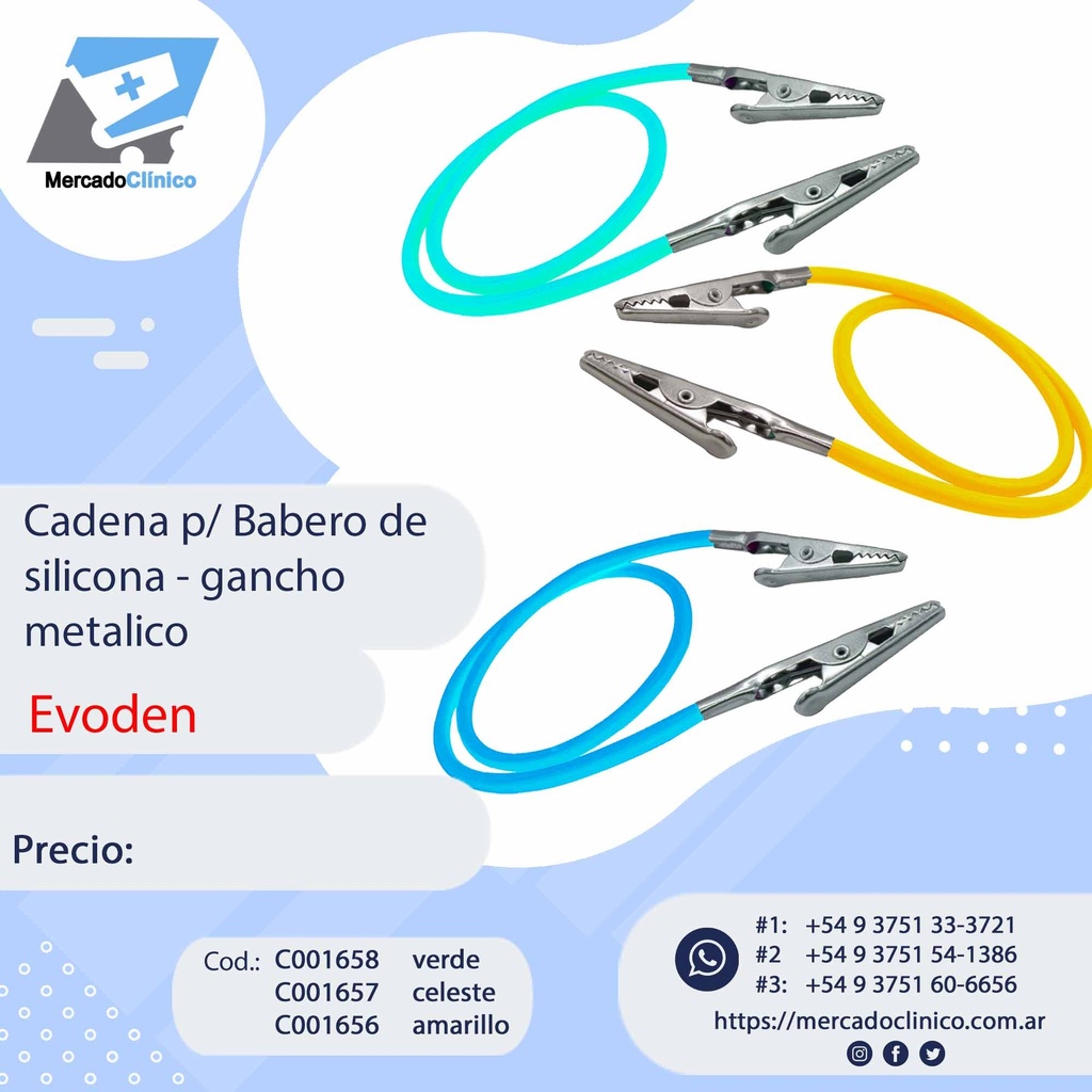 Cadena para babero de silicona, ganchos metálicos - EVODEN