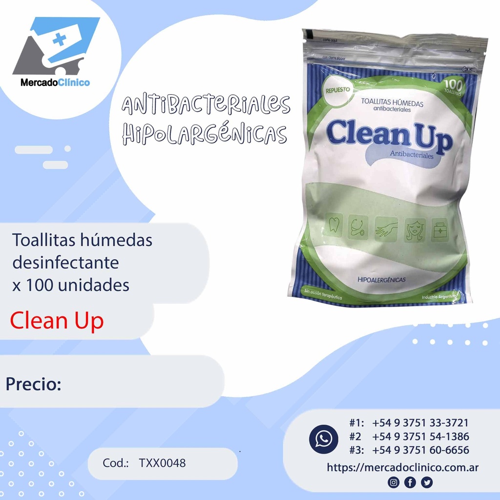 Toallitas húmedas x 100 Un -Clean Up