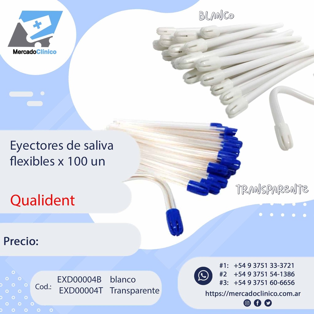 Eyectores / suctores de saliva flexibles x 100 un - Qualident