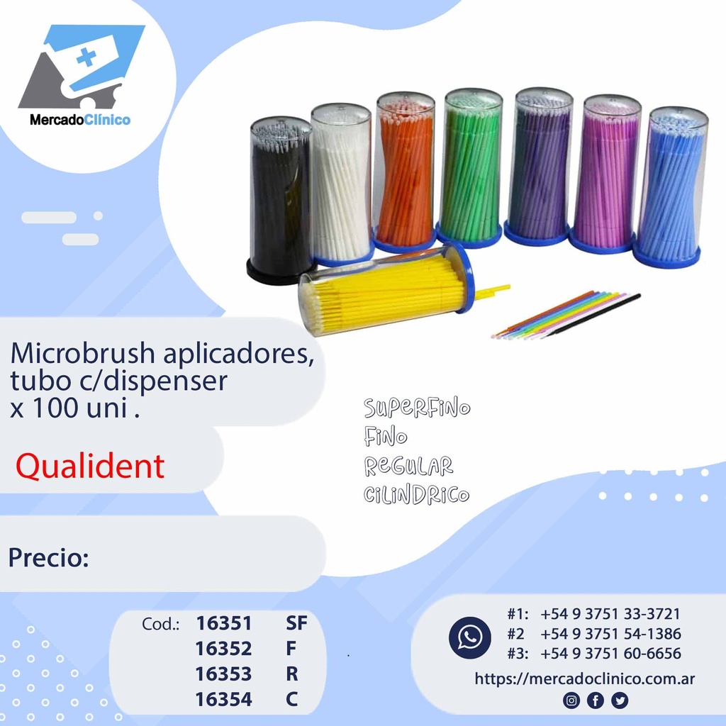 Microbrush aplicadores,tubo c/dispenser x 100 uni -  Qualident