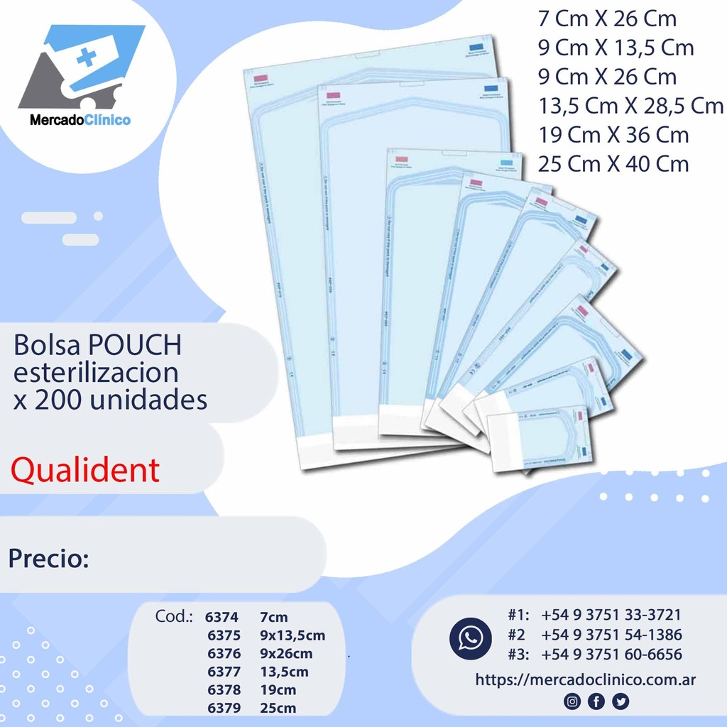 Bolsa POUCH esterilización - x 200 unidades - QUALIDENT