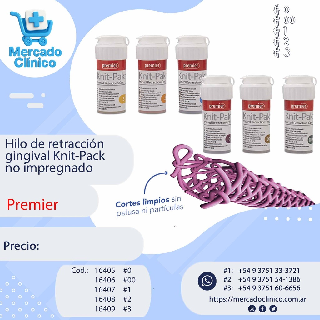 Hilo de retracción / retractor gingival - Knit-Pack no impregnado - PREMIER