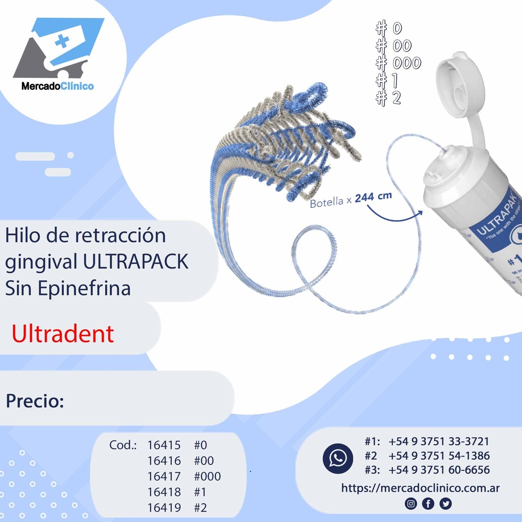 Hilo de retracción gingival ULTRAPACK Sin Epinefrina - Ultradent