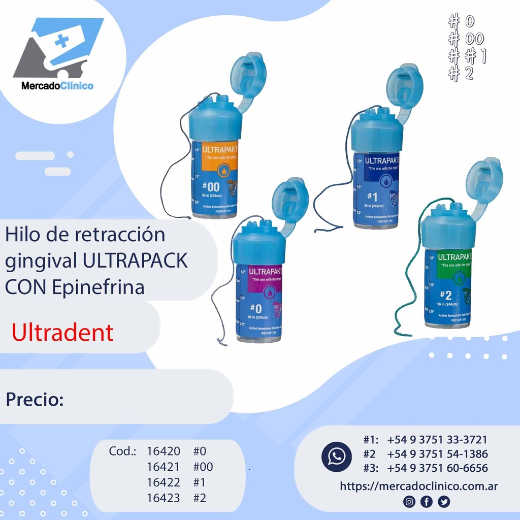 Hilo de retracción / retractor gingival ULTRAPACK  CON Epinefrina - ULTRADENT