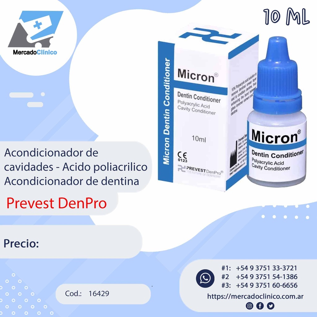 Acondicionador de cavidades - Acido poliacrilico Acondicionador de dentina -10ml - PREVEST