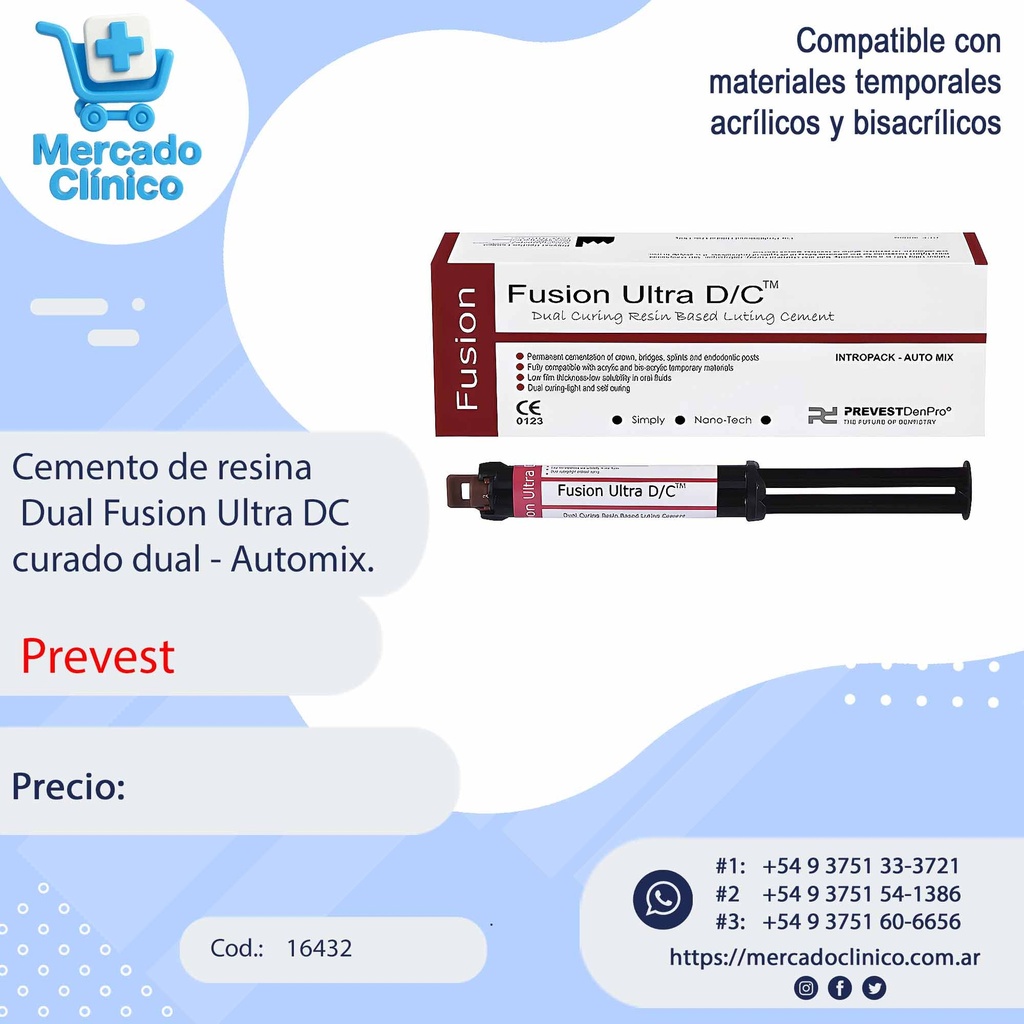 Cemento de resina Dual Fusion Ultra DC curado dual - Automix - Prevest