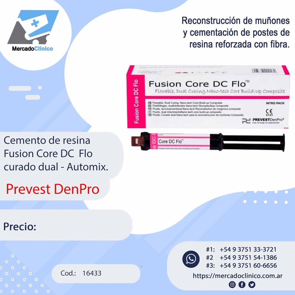 Cemento de resina Fusion Core DC Flo curado dual - Automix - Prevest