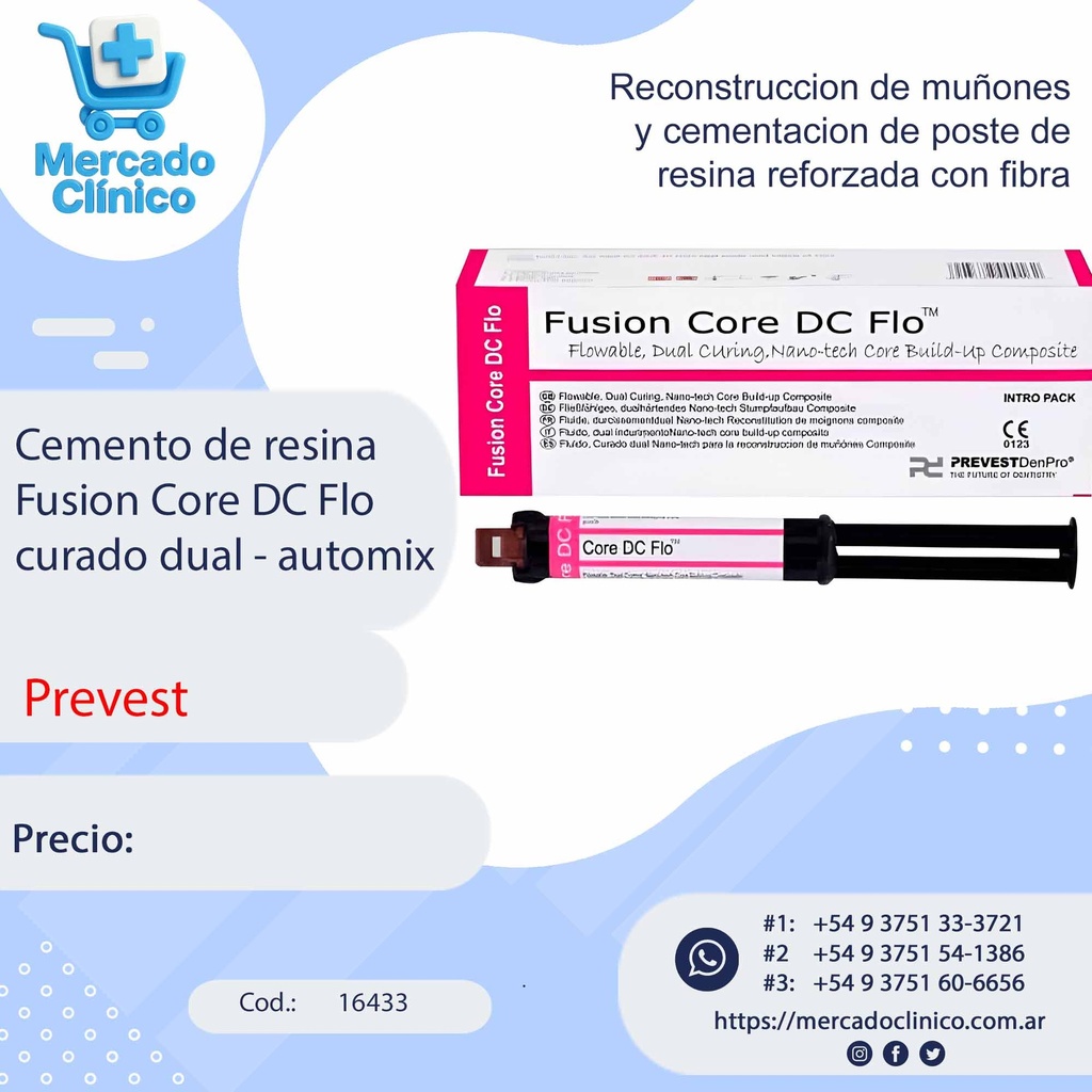 Cemento de resina Fusion Core DC Flo curado dual - Automix - Prevest