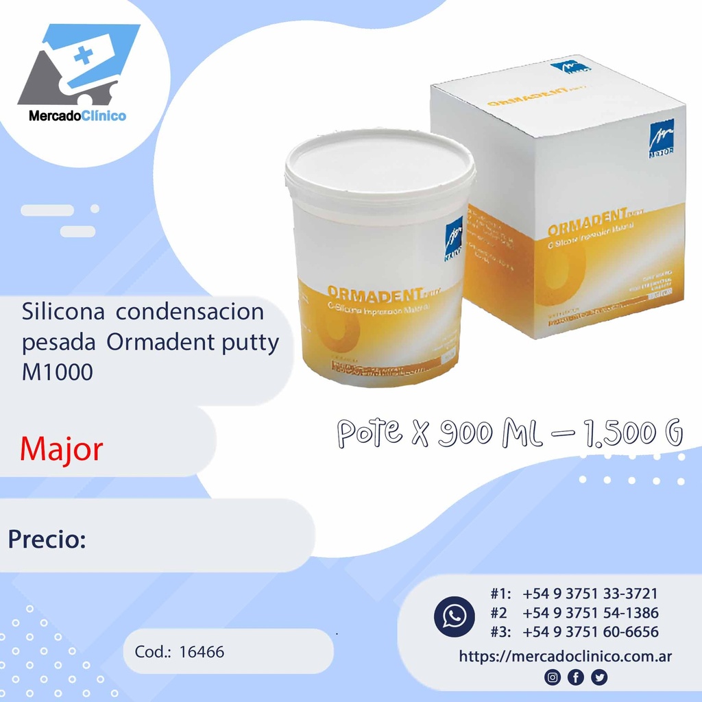 Silicona condensación pesada Ormadent putty M1000 - MAJOR