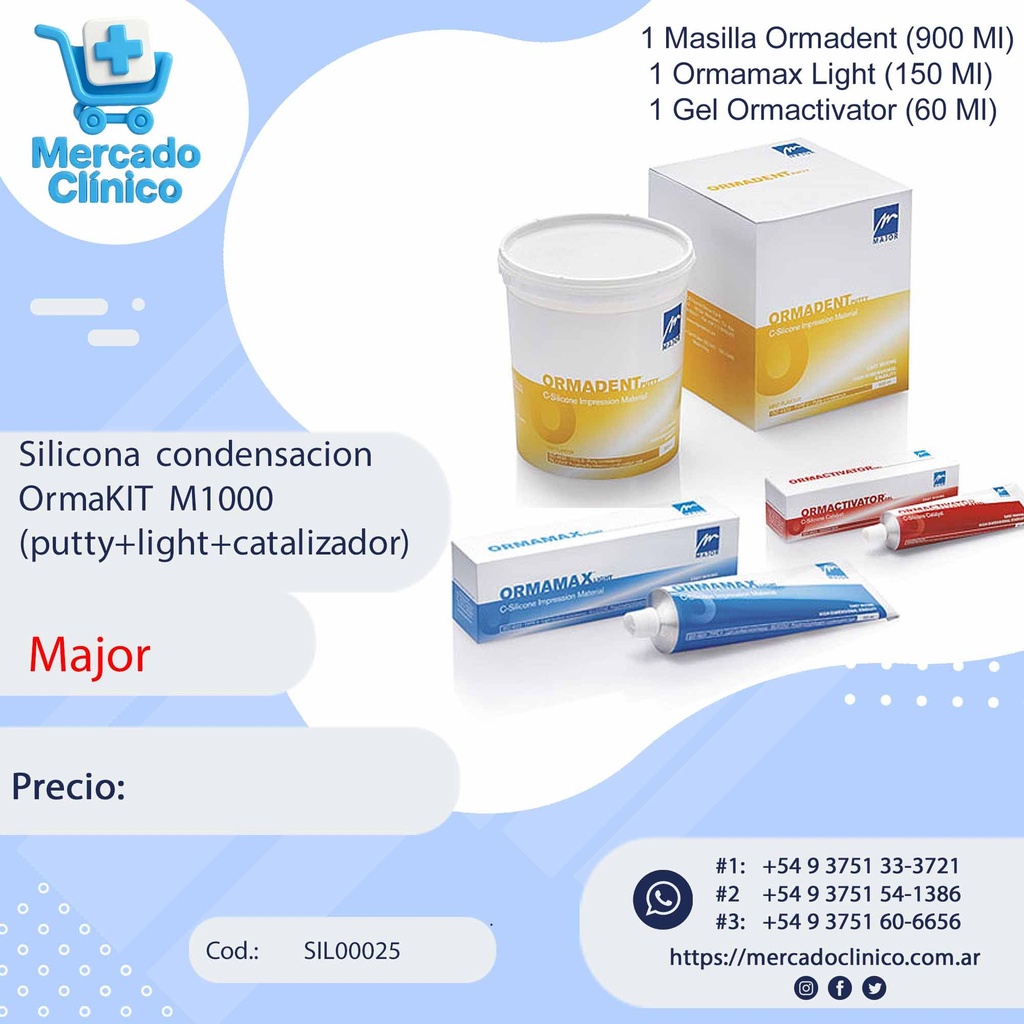 Silicona  condensacion OrmaKIT  M1000 (putty+light+catalizador) - Major