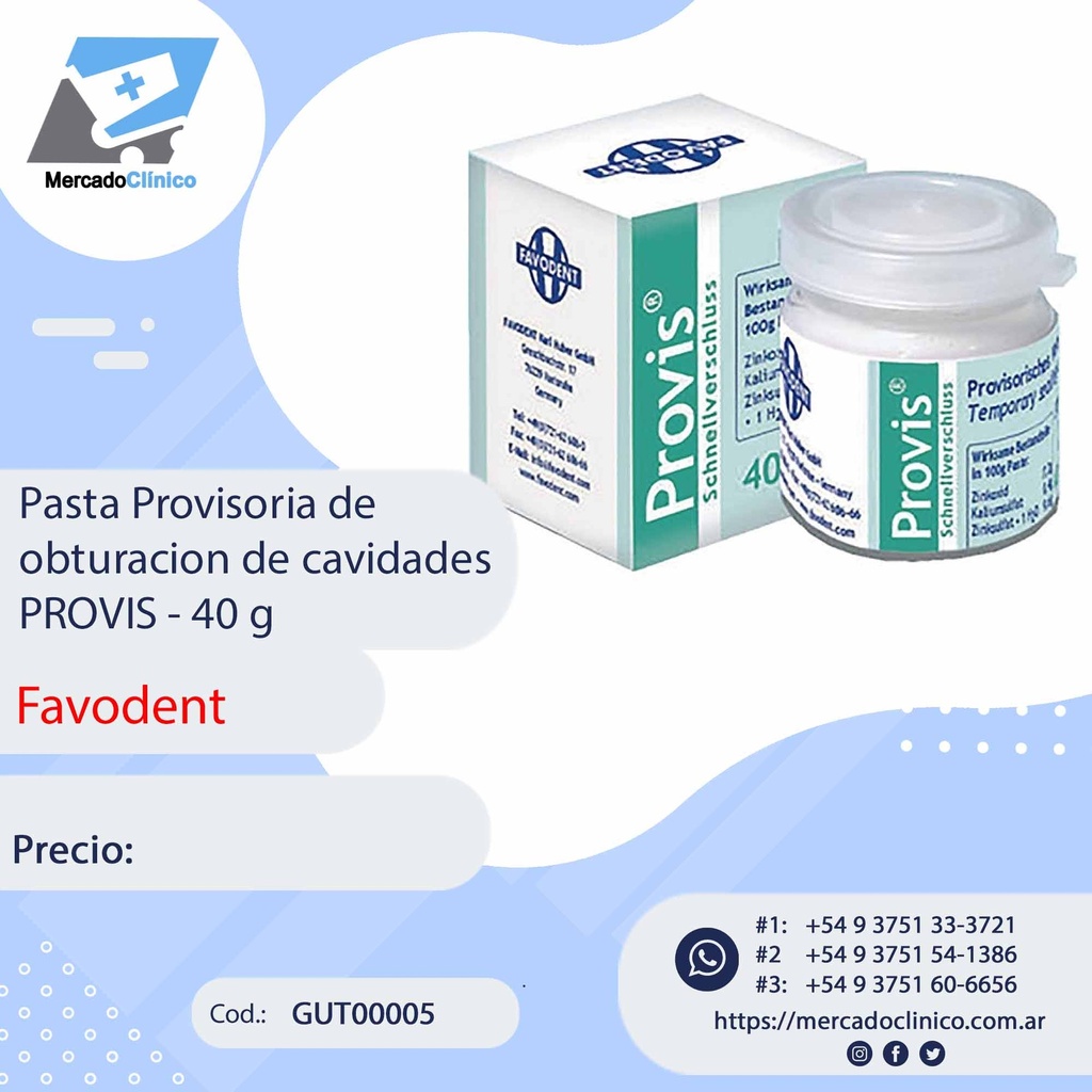 Pasta Provisoria de gutapercha p/ obturación de cavidades - PROVIS - 40 g - FAVODENT